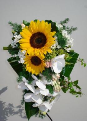 Bouquet cadente di girasoli e orchidee Phaleno