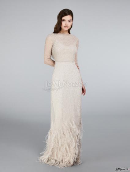 Max Mara Bridal - Abito in tulle, paillettes e piume