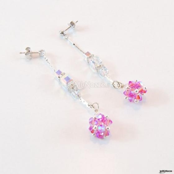 Orecchini in argento tessuti a mano con cubi, strass e sfere Swarovski Tresure Pink