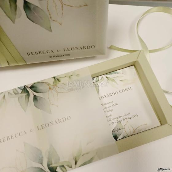 Partecipazione floreale kiwi a forma di scatola  - Eliotecnica Balbi Wedding