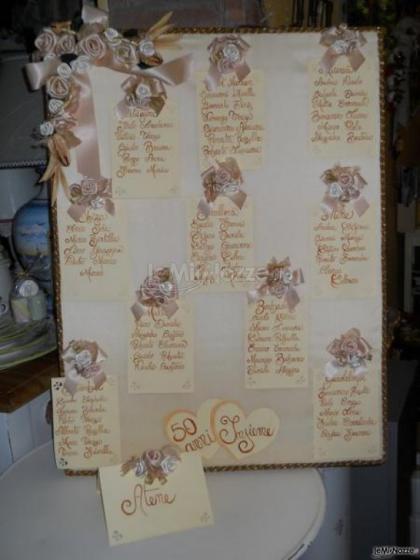 Tableau di matrimonio con fiorellini in tessuto