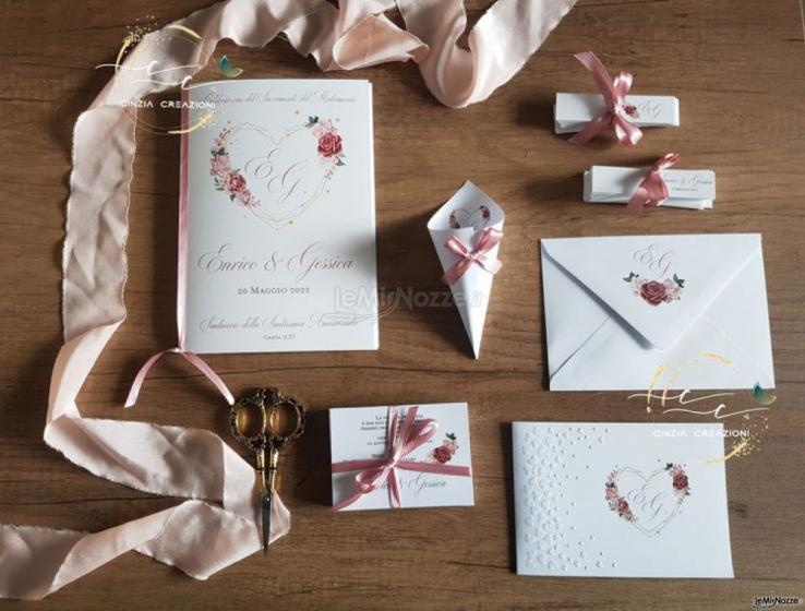 Cinzia Creazioni - Coordinato cuore floreale Rosa antico