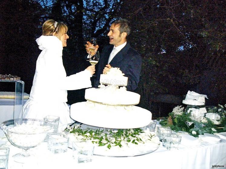 taglio della torta in giardino