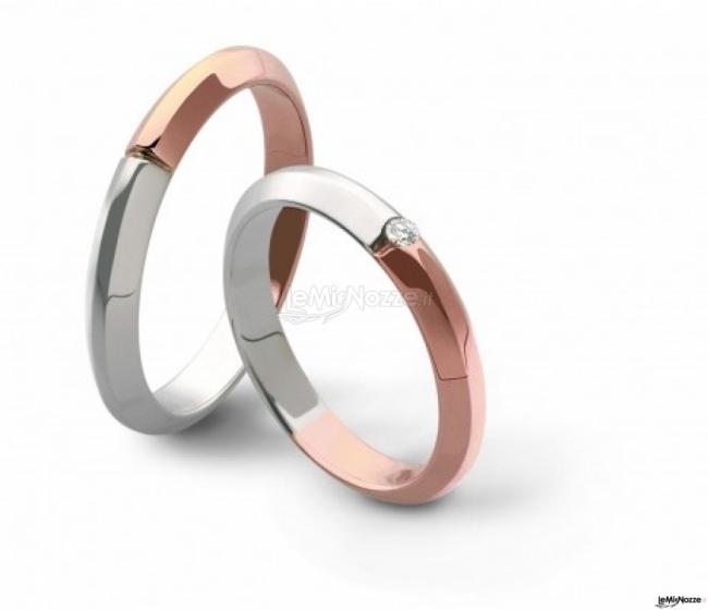 F57 - Collezione Rosa - Fedi in oro bianco e oro rosa con diamante