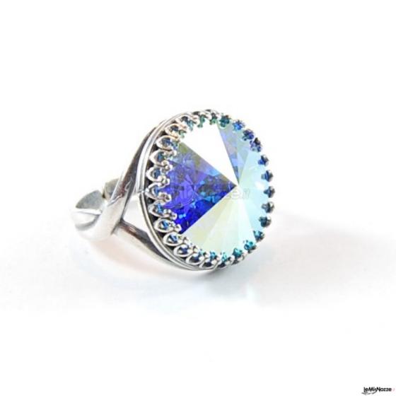 Anello in Swarovski grande e luminoso, regolabile Sunshine Blue